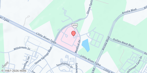 Map showing Dulles South Soup Kitchen at 24440 Stone Springs Blvd, Dulles, VA