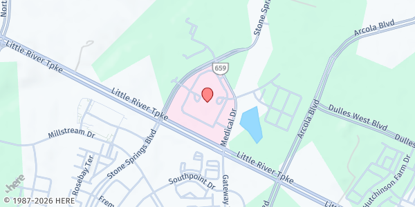 Map showing Dulles South Soup Kitchen at 24440 Stone Springs Blvd., Dulles, VA