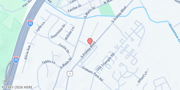 Map showing WeServe VA - Dumfries at 17948 Fraley Boulevard, Dumfries, VA