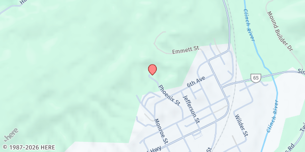 Map showing Dungannon Development Commission Food Bank at 344 Phoenix St., Dungannon, VA