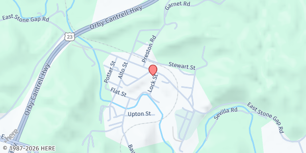 Map showing East Stone Gap Methodist Church at 3926 E Stone Gap Rd, East Stone Gap, VA