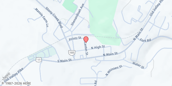 Map showing Edinburg Christian Church at 210 Center St, Edinburg, VA