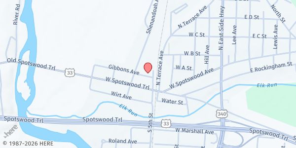 Map showing Elkton Area United Services at 412 Gibbons Ave., Elkton, VA