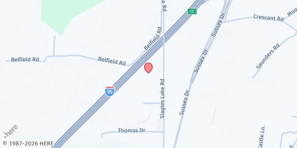 Map showing Garden of Prayer - Food Distribution Center at 386 Slagles Lake Rd, Emporia, VA