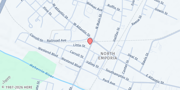 Map showing Samaritan Kitchen at 405 N Main St, Emporia, VA