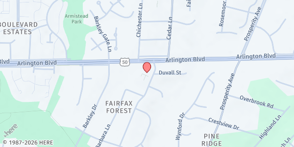 Map showing DMV Food Justice Initiative - Fairfax at 3110 Chichester Lane, Fairfax, VA