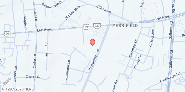 Map showing Food for Others' Warehouse at 2938 Prosperity Avenue, Fairfax, VA