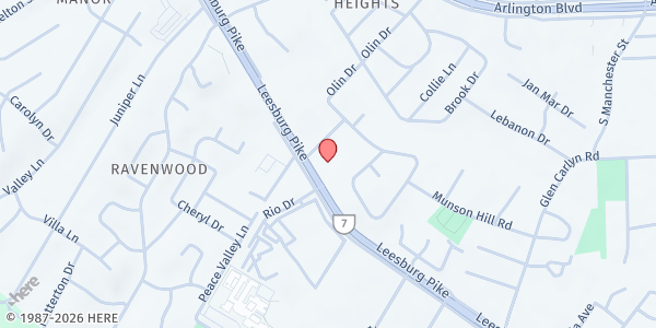 Map showing Dar Al Hijrah Islamic Center at 3159 Row Street, Falls Church, VA