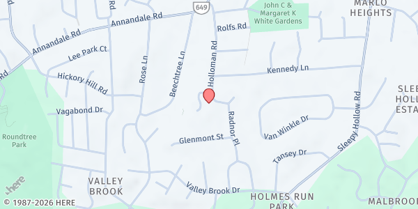 Map showing Iglesia Pentecostal Cristo Vive at 3330 Holloman RD, Falls Church, VA