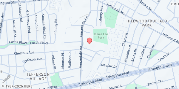 Map showing James Lee Community Center at 2855 Annandale Rd, Falls Church, VA