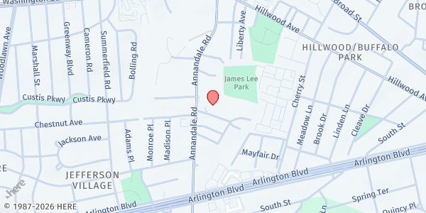 Map showing James Lee Community Center at 2855 Annandale Road, Falls Church, VA