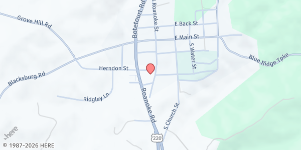 Map showing Botetourt Food Pantry at 221 N Roanoke St, Fincastle, VA