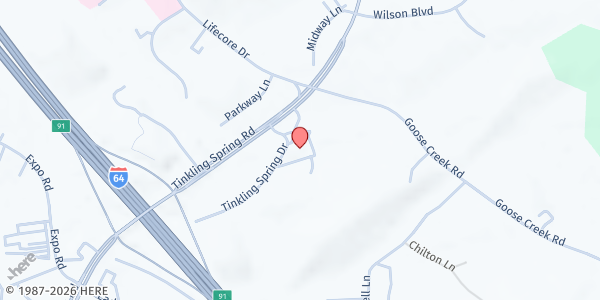 Map showing Tinkling Spring Presbyterian Church at 30 Tinkling Spring Dr., Fishersville, VA