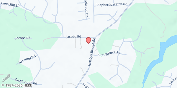 Map showing Friendship Baptist Church at 5200 Newbys Bridge Rd, Five Forks, VA