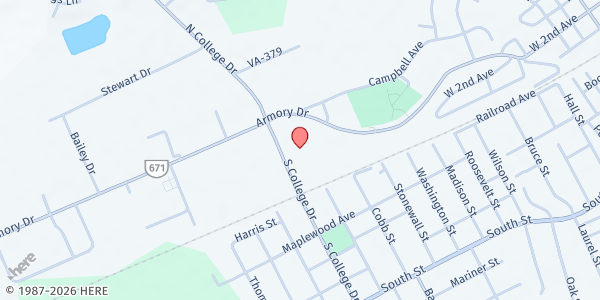 Map showing Kingdom Life Ministries SC/The Hope Center at 105 S College Dr., Franklin City, VA