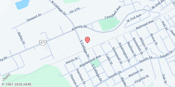 Map showing Cover 3 Foundation at 125 S College Dr, Franklin, VA