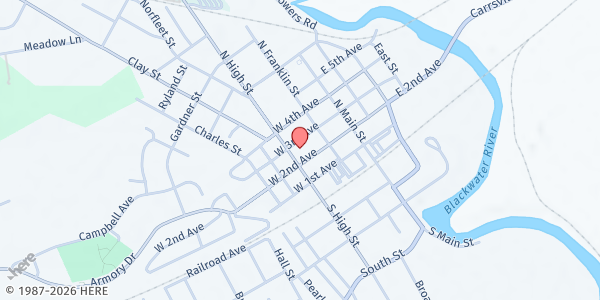 Map showing Franklin Baptist Church at 208 N High St, Franklin, VA