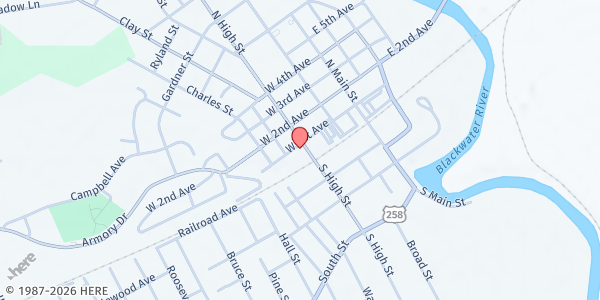 Map showing Franklin Cooperative Ministry at 301 W 1st Ave, Franklin, VA