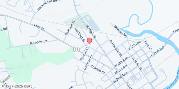 Map showing Franklin Presbyterian Church at 405 Lee St, Franklin, VA