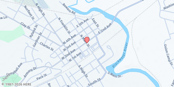 Map showing Franklin-Southampton Area United Way at 116 N Main St, Franklin, VA