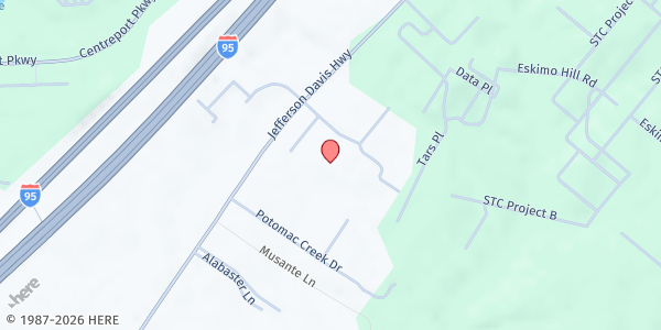 Map showing Agape Fellowship Ministries at 26 Perchwood Dr., Fredericksburg, VA