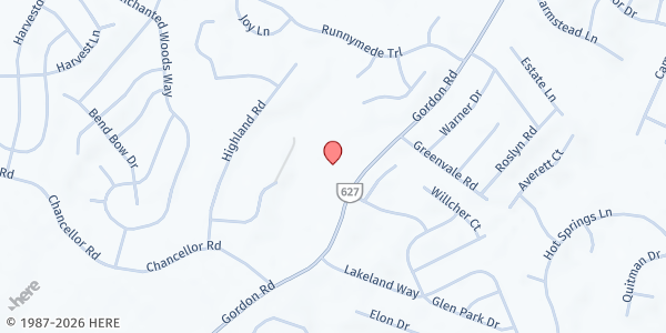 Map showing Chancellor Baptist Church at 11324 Gordon Rd, Fredericksburg, VA