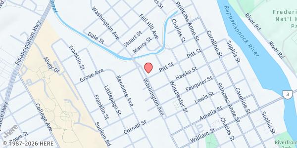 Map showing Common Ground Church at 1501 Washington Ave, Fredericksburg, VA