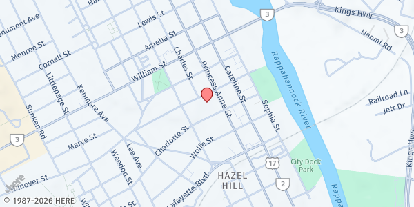 Map showing Fredericksburg UMC - Outdoor Pantry at 308 Hanover St., Fredericksburg, VA