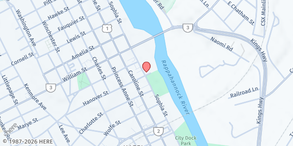Map showing Fredericksburg United Methodist Church at 801 Sophia St, Fredericksburg, VA