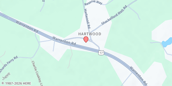 Map showing Hartwood Presbyterian Food Pantry - CEC Building at 25 Hartwood Church Rd., Fredericksburg, VA