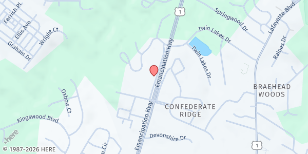 Map showing Highway Assembly of God - Food Distribution Center at 2221 Patriot Hwy, Fredericksburg, VA