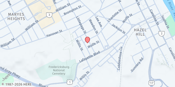 Map showing Lambert and Withers Food Pantry at 900 Charlotte St, Fredericksburg, VA