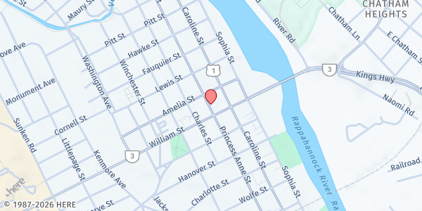 Map showing Micah Ecumenical Hospitality Center - Food Distribution Center at 1013 Princess Anne St, Fredericksburg, VA