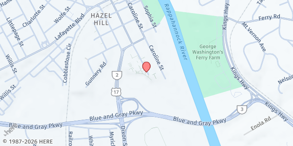 Map showing Mobile Food Pantry - Hazel Hill Apartments at 100 Princess Anne St., Fredericksburg, VA