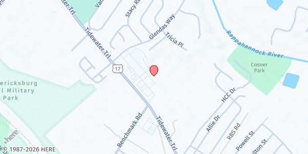 Map showing River Club Church at 10835 Tidewater Trl, Fredericksburg, VA