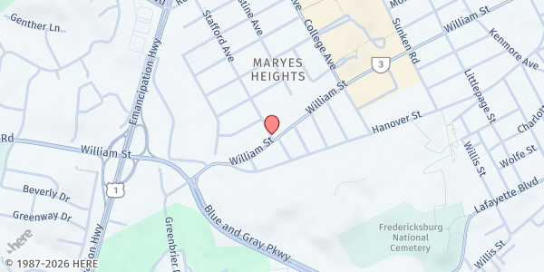 Map showing Saint Mary of the Immaculate Conception - Food Distribution Center at 1009 Stafford Ave, Fredericksburg, VA