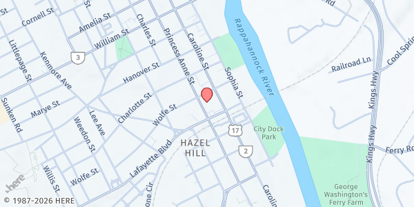 Map showing Shiloh Baptist Church (New Site) at 515 Princess Anne St, Fredericksburg, VA