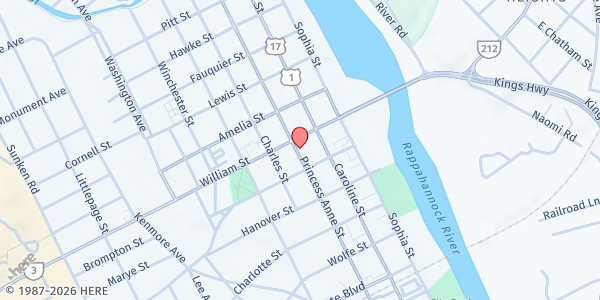 Map showing The Table in Market Square at 905 Princess Anne St, Fredericksburg, VA
