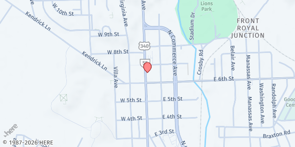Map showing Catholic Charities Front Royal Food Pantry at 613 N Royal Ave, Front Royal, VA