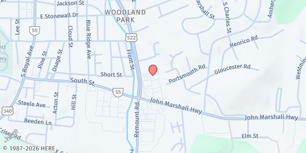 Map showing Embassy Outreach Ministries - Food Pantry at 460 S. Commerce Ave., Front Royal, VA