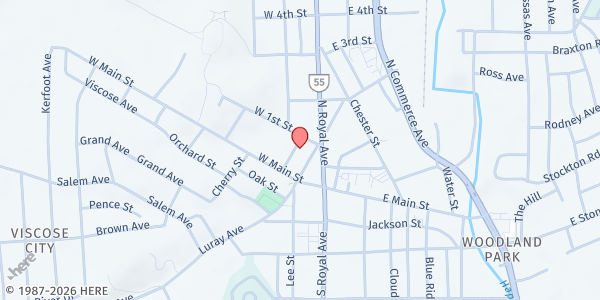 Map showing First Baptist Church - Front Royal at 14 W. 1st Street, Front Royal, VA