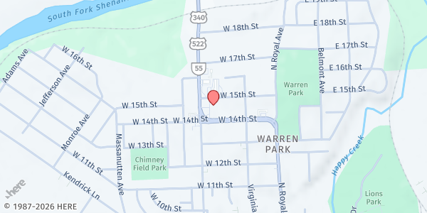 Map showing Front Royal Church of Christ at 140 W 15th St., Front Royal, VA