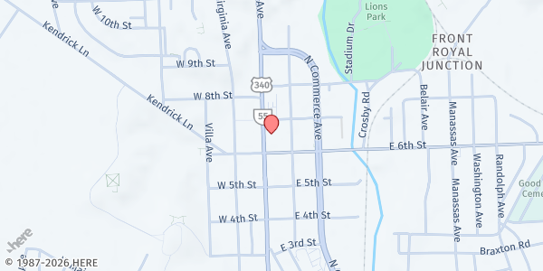 Map showing Loaves & Fishes - Catholic Charities at 613 N Royal Ave, Front Royal, VA