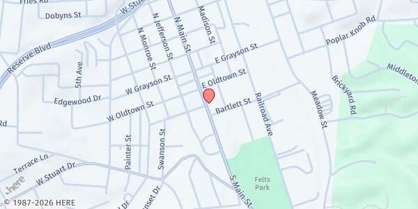 Map showing Cornerstone Community Church at 227 S Main St, Galax, VA