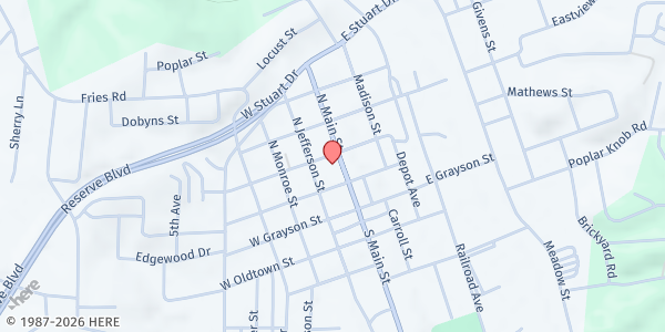 Map showing Rooftop Of Virginia - Food Distribution Center at 206 N Main St, Galax, VA