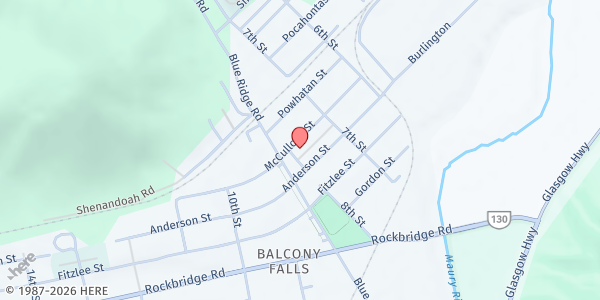 Map showing Natural Bridge-Glasgow Food Pantry at 735 McCulloch Street, Glasgow, VA