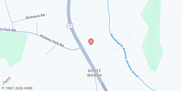 Map showing White Marsh Baptist Church at 5123 George Washington Memorial Highway, Gloucester, VA