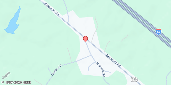 Map showing Harvest Food Pantry at Victory Christian Church at 2850 Maidens Rd., Goochland, VA