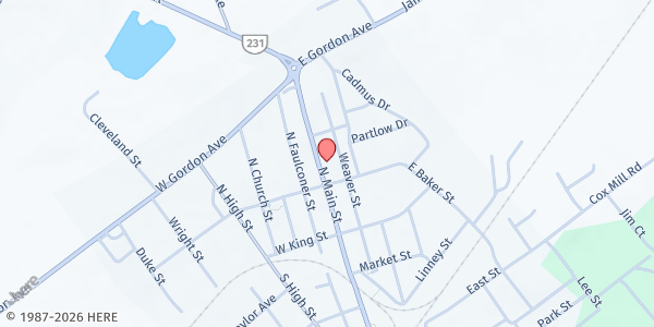 Map showing Church of the True Living God at 406 North Main Street, Gordonsville, VA