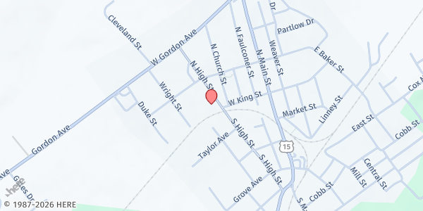 Map showing Daystar Worship Center at 303 North High Street, Gordonsville, VA